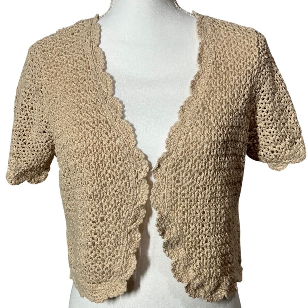 KSL Crochet Cardigan 3X Beige Knit Open Front Plus Size